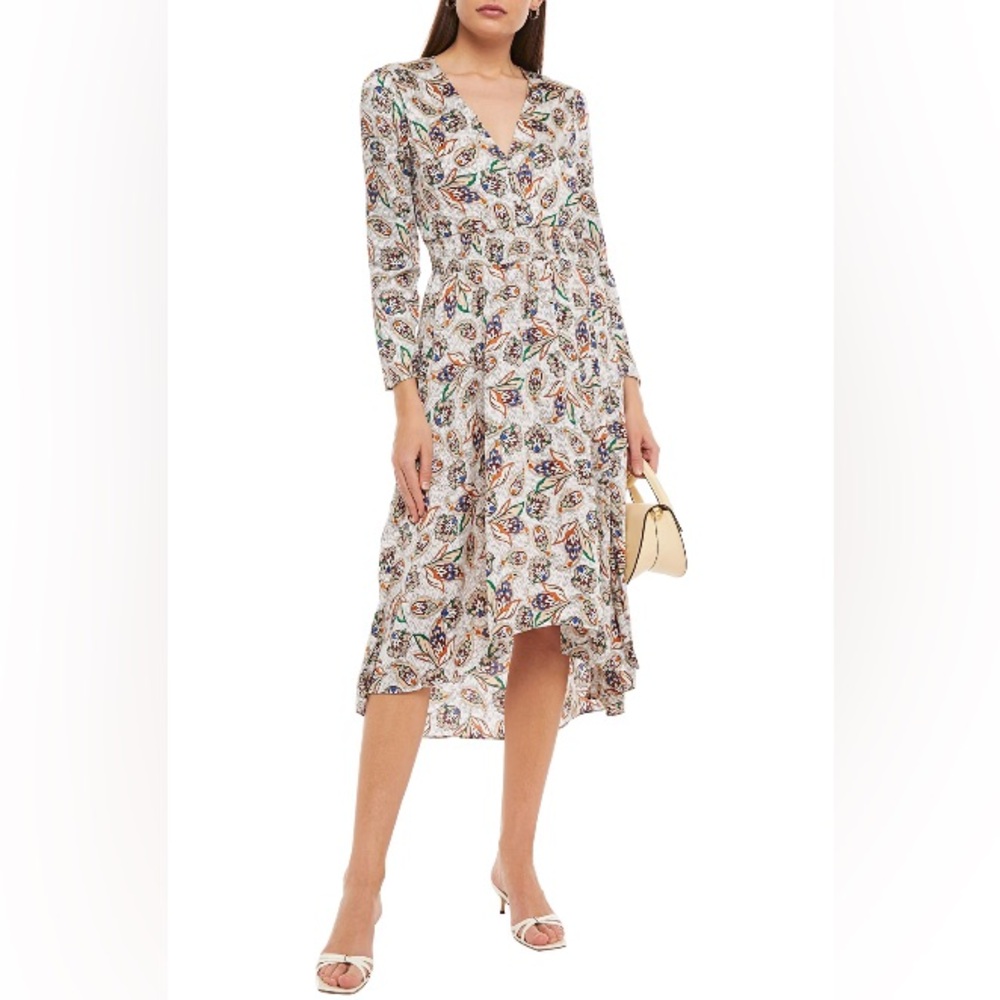 Maje Cream Satin Shirred Button Front Midi Dress Size 4